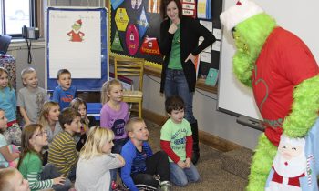 The Grinch makes visit to 1st grade classrooms